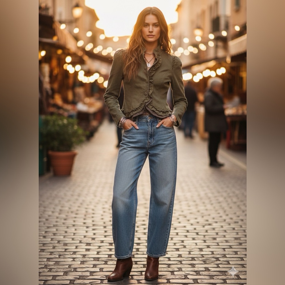 Olive Ruffled Women's Jacket - Picture 3 of 7